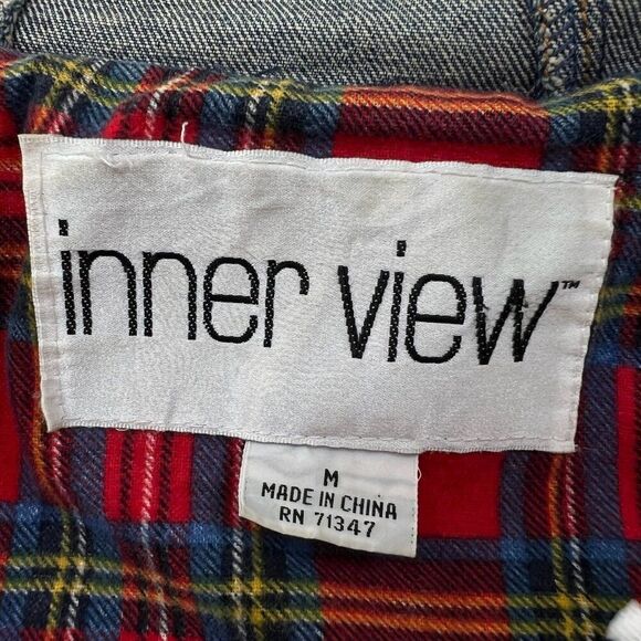 Vintage Inner View Women's Denim Duffle Coat With Hood Toggle Closures & Plaid - Picture 8 of 14